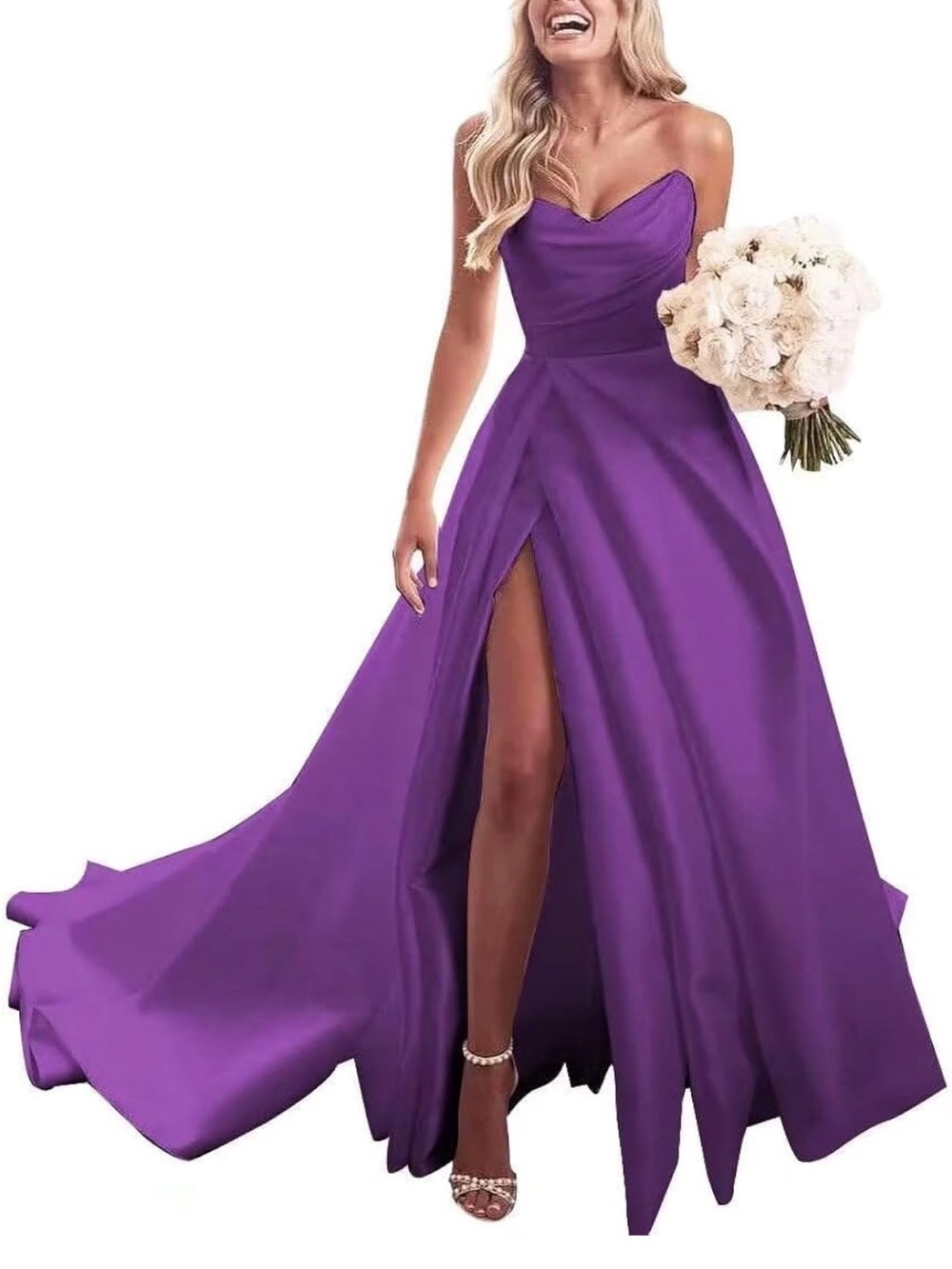 Aline Strapless satin ball gown with train